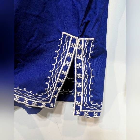 Leandra Crochet Embroidered Top in Royal Blue size Large 70s Birds Boho - Picture 7 of 10